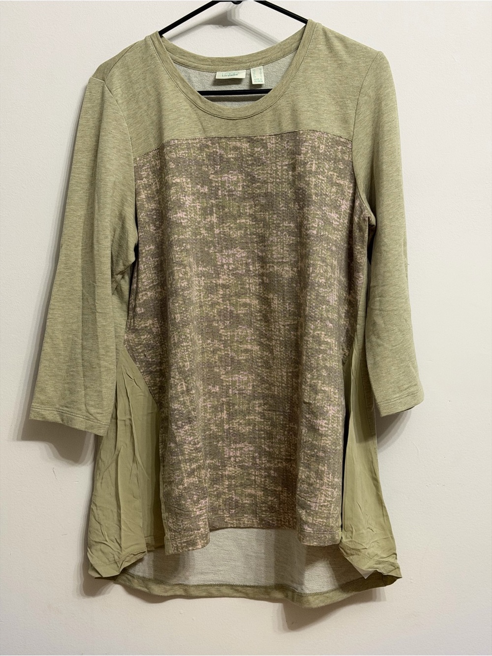 Relaxed Olive Green Mixed-Texture Tunic with Side Panels